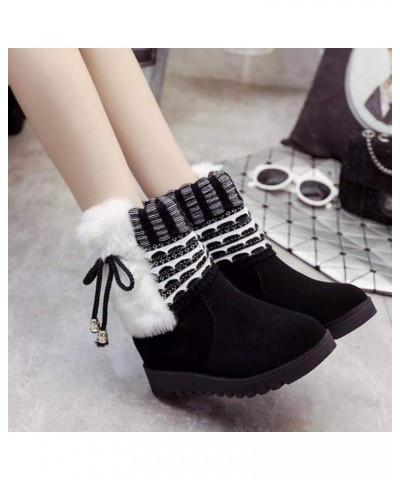 Women's Winter Ankle Snow Boots Warm Faux Fur Lining Shoes Lace-Up Round Toe Pull On Bootie Black $23.33 Boots