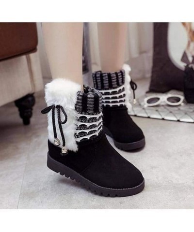 Women's Winter Ankle Snow Boots Warm Faux Fur Lining Shoes Lace-Up Round Toe Pull On Bootie Black $23.33 Boots