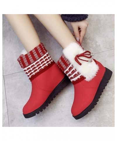 Women's Winter Ankle Snow Boots Warm Faux Fur Lining Shoes Lace-Up Round Toe Pull On Bootie Black $23.33 Boots