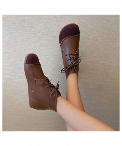 Lining Winter Warm Boots Womens Outside Pocket Zip Combat Fashion Winter Mid Calf Boots Brown $20.91 Boots