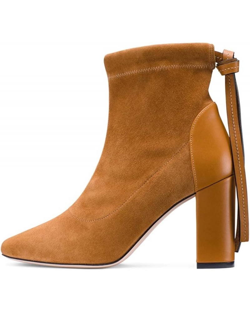 Women's Thick Heeled Solid high Heeled Ankle Boots Brown 46 $38.64 Boots