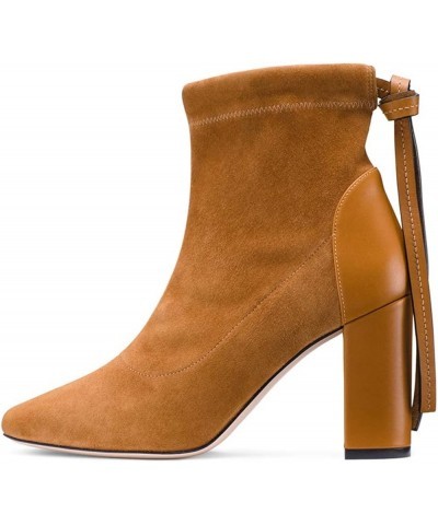 Women's Thick Heeled Solid high Heeled Ankle Boots Brown 46 $38.64 Boots