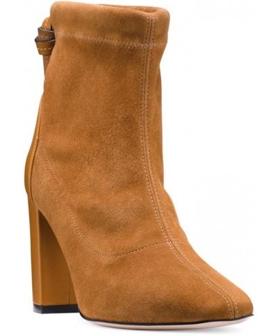 Women's Thick Heeled Solid high Heeled Ankle Boots Brown 46 $38.64 Boots