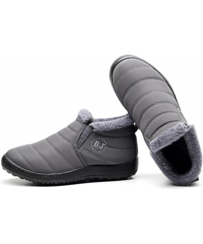 Men Women Winter Boots Outdoor Warm Fur Lined Slip On Sneakers Anti-Slip Waterproof Snow Boots B Grey $15.48 Boots