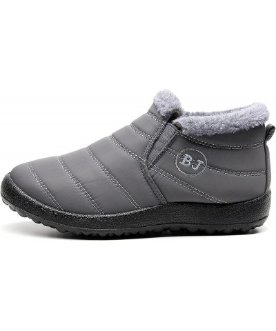 Men Women Winter Boots Outdoor Warm Fur Lined Slip On Sneakers Anti-Slip Waterproof Snow Boots B Grey $15.48 Boots