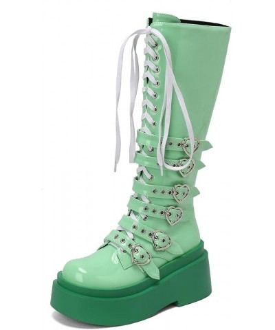 Women's Thick Heel Goth Knee High Boots Heart-Shaped Platform Heel Punk Boots 020 Green $30.10 Boots