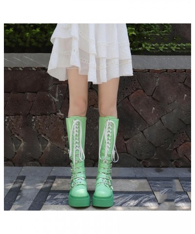 Women's Thick Heel Goth Knee High Boots Heart-Shaped Platform Heel Punk Boots 020 Green $30.10 Boots