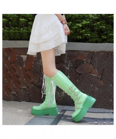 Women's Thick Heel Goth Knee High Boots Heart-Shaped Platform Heel Punk Boots 020 Green $30.10 Boots