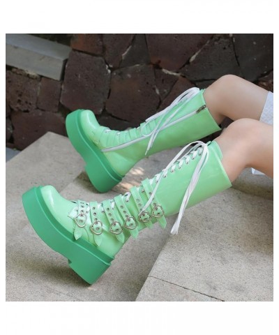 Women's Thick Heel Goth Knee High Boots Heart-Shaped Platform Heel Punk Boots 020 Green $30.10 Boots