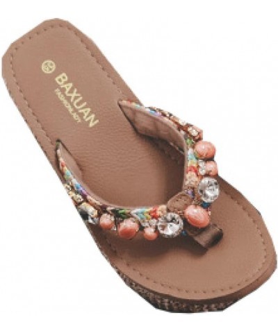 Women Mid Heel Non-Slip Platform Flip Flop Slides Sandals Bohemia Open Toe for Lady Vacation Sparkle Rhinestones Shoes Black ...