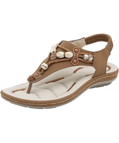 Women Bohemian Beaded Wedge Sandals Casual Breathable Open Toe Soft Bottom Flip Flops Non Slip Elastic Band Brown 7 $21.11 Sa...