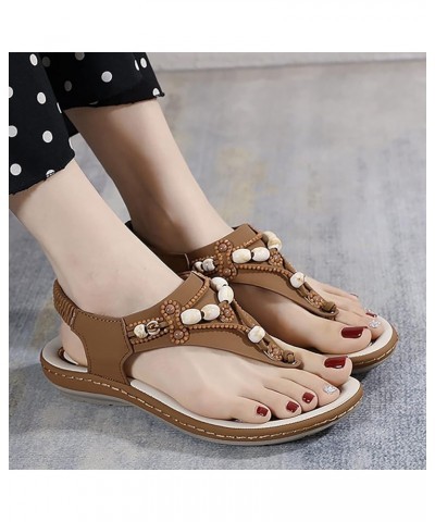 Women Bohemian Beaded Wedge Sandals Casual Breathable Open Toe Soft Bottom Flip Flops Non Slip Elastic Band Brown 7 $21.11 Sa...