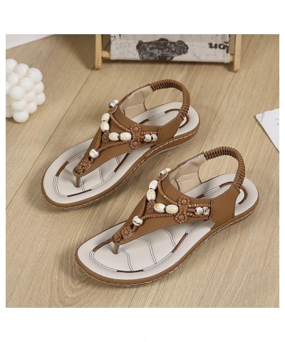 Women Bohemian Beaded Wedge Sandals Casual Breathable Open Toe Soft Bottom Flip Flops Non Slip Elastic Band Brown 7 $21.11 Sa...