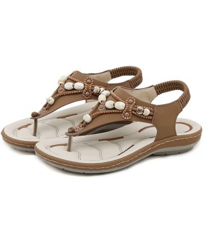 Women Bohemian Beaded Wedge Sandals Casual Breathable Open Toe Soft Bottom Flip Flops Non Slip Elastic Band Brown 7 $21.11 Sa...