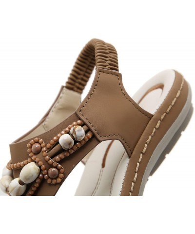 Women Bohemian Beaded Wedge Sandals Casual Breathable Open Toe Soft Bottom Flip Flops Non Slip Elastic Band Brown 7 $21.11 Sa...