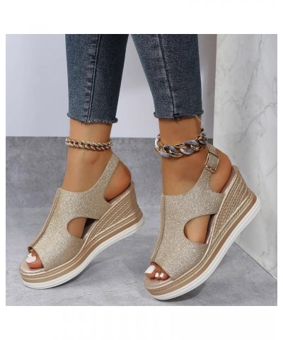 womens platform sandals Platform Wedge Sandals espadrilles Wedge Flip Flops for Women wedge sandals casual summer Z 03-gold $...