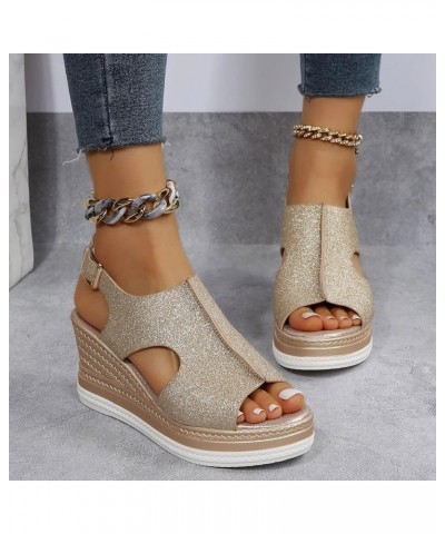 womens platform sandals Platform Wedge Sandals espadrilles Wedge Flip Flops for Women wedge sandals casual summer Z 03-gold $...