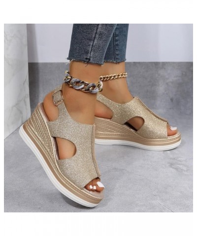 womens platform sandals Platform Wedge Sandals espadrilles Wedge Flip Flops for Women wedge sandals casual summer Z 03-gold $...