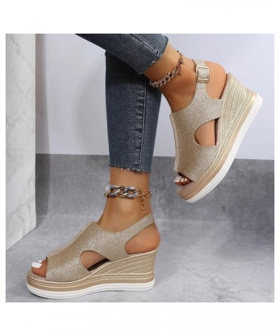 womens platform sandals Platform Wedge Sandals espadrilles Wedge Flip Flops for Women wedge sandals casual summer Z 03-gold $...