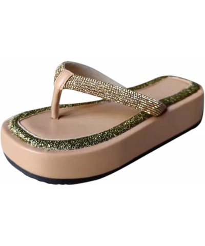 Beach Round Flip-Flops Fashion Tow Toe Glossy Rhinestone Women's Platform Women's Jelly Flip Flops Sandals for Women (Gold, 6...