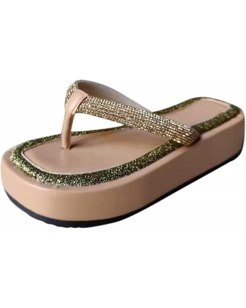 Beach Round Flip-Flops Fashion Tow Toe Glossy Rhinestone Women's Platform Women's Jelly Flip Flops Sandals for Women (Gold, 6...