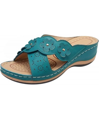 Flat Sandals for Women Ankle Buckle Heeled Wedges Sandals Flat Mules Open Toe Thong Sandals 65-hyems-blue1 $14.59 Sandals