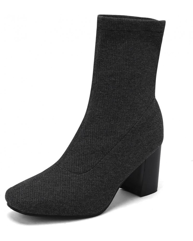 Knit Stretch Ankle Boots Square Toe Chunky Heeled Square Toe Stretchy Booties Grey $24.93 Boots