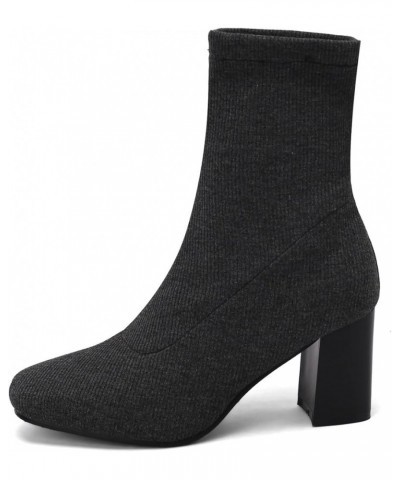 Knit Stretch Ankle Boots Square Toe Chunky Heeled Square Toe Stretchy Booties Grey $24.93 Boots