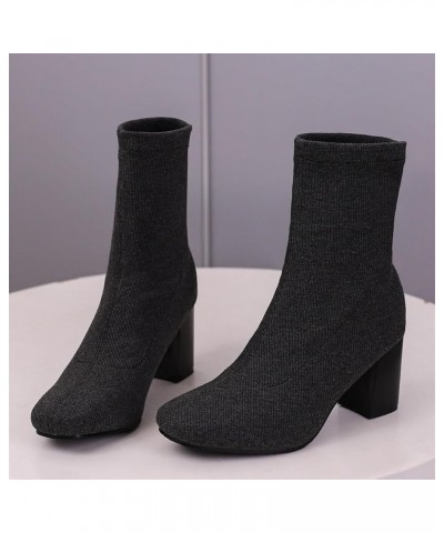 Knit Stretch Ankle Boots Square Toe Chunky Heeled Square Toe Stretchy Booties Grey $24.93 Boots