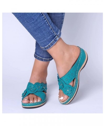 Flat Sandals for Women Ankle Buckle Heeled Wedges Sandals Flat Mules Open Toe Thong Sandals 65-hyems-blue1 $14.59 Sandals