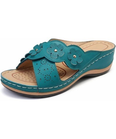 Flat Sandals for Women Ankle Buckle Heeled Wedges Sandals Flat Mules Open Toe Thong Sandals 65-hyems-blue1 $14.59 Sandals