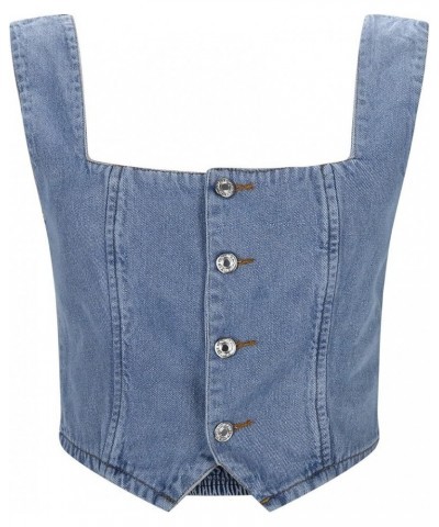 Cotton Muscle Patchwork Short Slim Fit Strap Style Denim Vest Top Desert Top Women Blue-2 - Women Backless Jean Waistcoat $13...