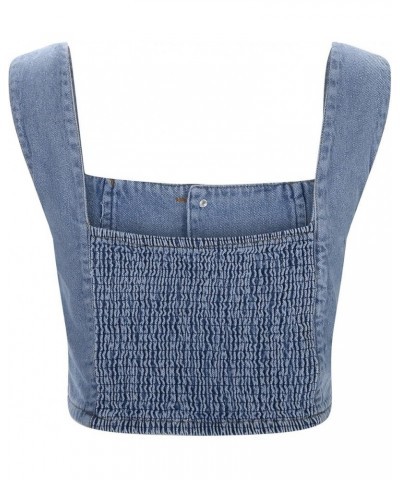 Cotton Muscle Patchwork Short Slim Fit Strap Style Denim Vest Top Desert Top Women Blue-2 - Women Backless Jean Waistcoat $13...