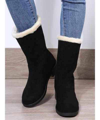 Winter Boots For Women Tall Mid Calf Snow Boots Warm Comfortable Slip On Outdoor Fur Lined Lining Walking Shoes Black $20.79 ...