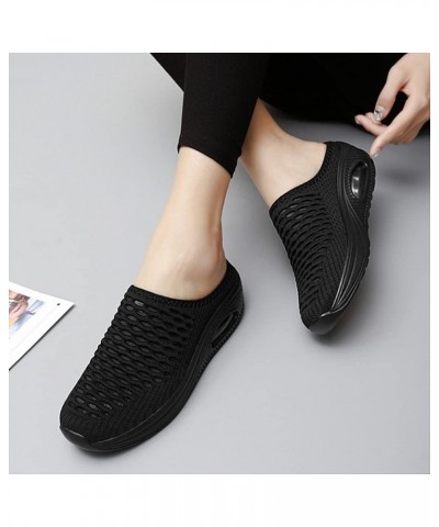 Women's Backless Mesh Breathable Mules Knitted Air Cushion Lightweight Clogs Casual Slip-on Walking Shoes Slip on Sneakers Br...