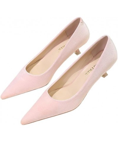 Women's Suede Comfort Medium Heel Shoes 4.5cm Pointed Closed Toe Classic Slip On High Heel Pumps Pink $24.82 Pumps