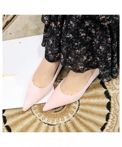 Women's Suede Comfort Medium Heel Shoes 4.5cm Pointed Closed Toe Classic Slip On High Heel Pumps Pink $24.82 Pumps