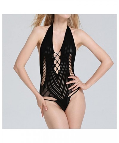 Women's Erotic Underwear Net Suit Fishing Net Holes Hollowed Out Sexy Underwear Satin Lingerie for Women Black $7.94 Athletic...