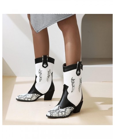 Women Block Heel Ankle Boots Pointed Toe Cowboy Boots Mid Heel Short Boots Slip On Two Toned, Size 2-11.5 Black-2 $37.93 Boots