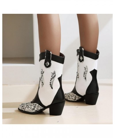 Women Block Heel Ankle Boots Pointed Toe Cowboy Boots Mid Heel Short Boots Slip On Two Toned, Size 2-11.5 Black-2 $37.93 Boots