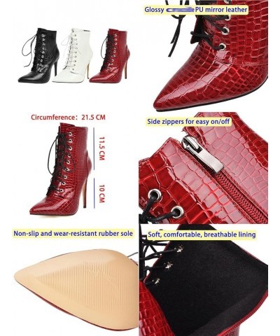 Women Sexy Pointed High-heeled Ankle Boots,Fashion Patent PU Leather Lace Up Side Zip Stiletto Party Booties White $35.69 Boots