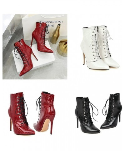 Women Sexy Pointed High-heeled Ankle Boots,Fashion Patent PU Leather Lace Up Side Zip Stiletto Party Booties White $35.69 Boots