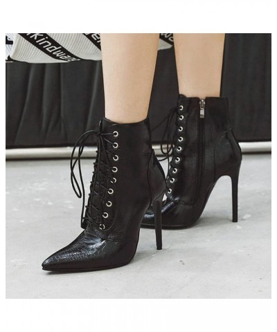 Women Sexy Pointed High-heeled Ankle Boots,Fashion Patent PU Leather Lace Up Side Zip Stiletto Party Booties White $35.69 Boots