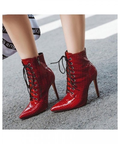 Women Sexy Pointed High-heeled Ankle Boots,Fashion Patent PU Leather Lace Up Side Zip Stiletto Party Booties White $35.69 Boots