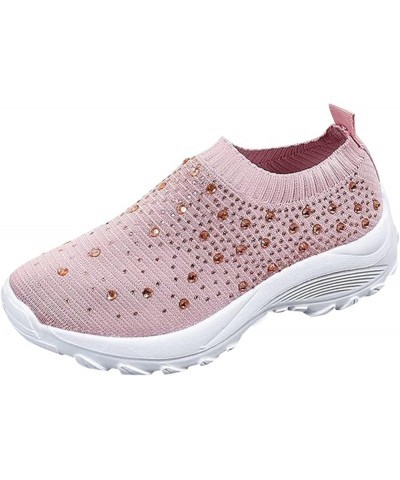 Womens White Shoes Dressy Sneakers Womens Sneakers Sock Comfortable Walking Shoes Women's Leather Loafers Pink $15.09 Athleti...