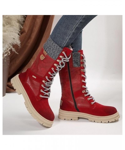 Women's Winter Mid-Calf Boots Anti-Slip Waterproof Outdoor Shoes Side Zipper Leather Knight Boots Fashion Lace Up Snow Bootie...