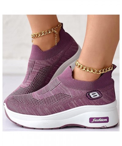 Womens Runing Gym Mesh Sneakers Non-Slip Workout Comfort Shoes Casual Workout Shoes Ao1-purple $16.49 Fashion Sneakers