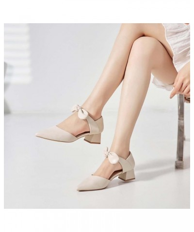 Women Cute Bows Closed Pointed Toe Pumps Mid Low Chunky Heel D'Orsay Ankle Strap Sandals Ballroom Dance Comfortable Walking S...