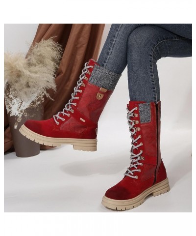 Women's Winter Mid-Calf Boots Anti-Slip Waterproof Outdoor Shoes Side Zipper Leather Knight Boots Fashion Lace Up Snow Bootie...