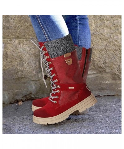 Women's Winter Mid-Calf Boots Anti-Slip Waterproof Outdoor Shoes Side Zipper Leather Knight Boots Fashion Lace Up Snow Bootie...